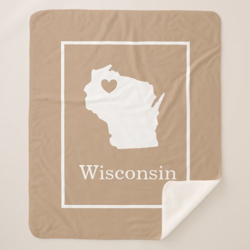 Wisconsin state map with heart shape sherpa blanket