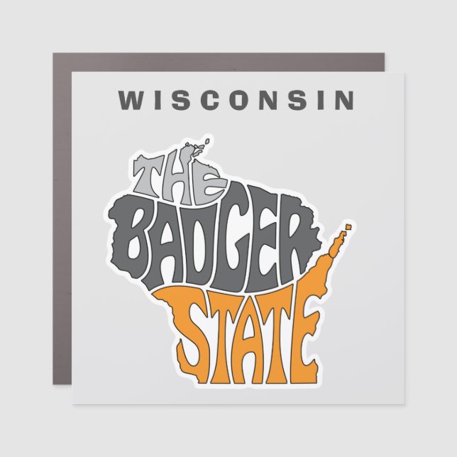 Wisconsin State Nickname Word Art Car Magnet (Front)