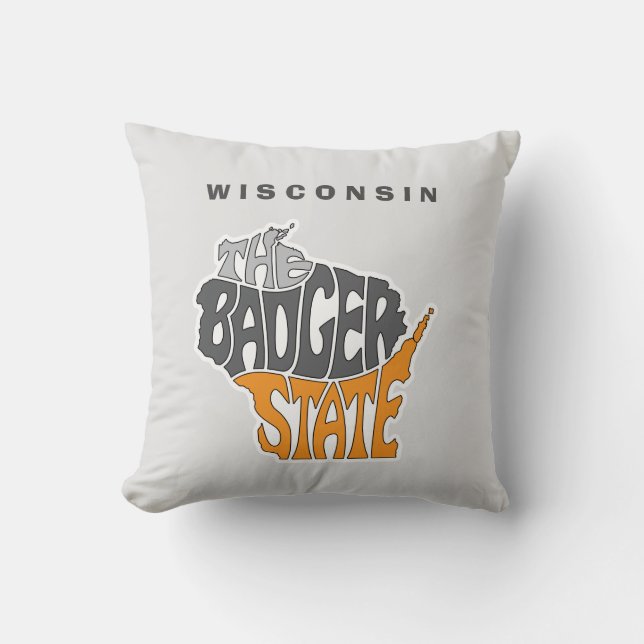 Wisconsin State Nickname Word Art Throw Pillow (Front)