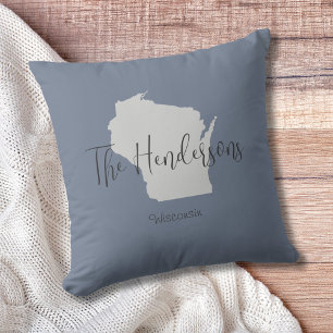 Wisconsin State Outline Minimal Throw Pillow