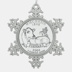 Wisconsin State Quarter Snowflake Pewter Christmas Ornament