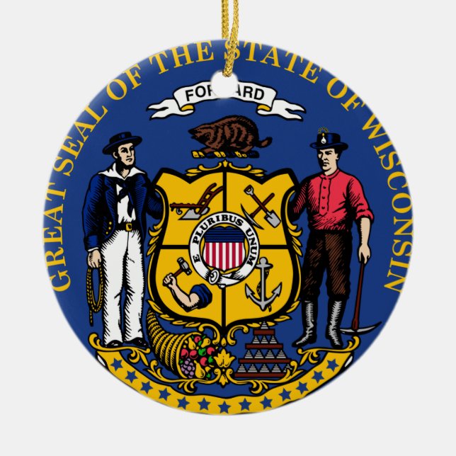 Wisconsin State Seal Christmas Ornament (Front)