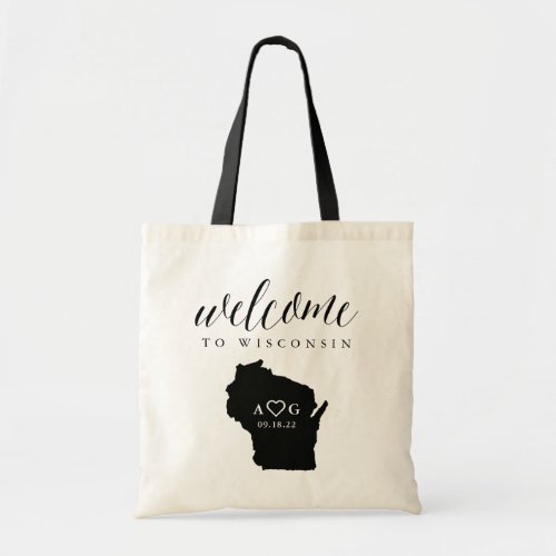 Wisconsin State Silhouette Wedding Welcome Tote