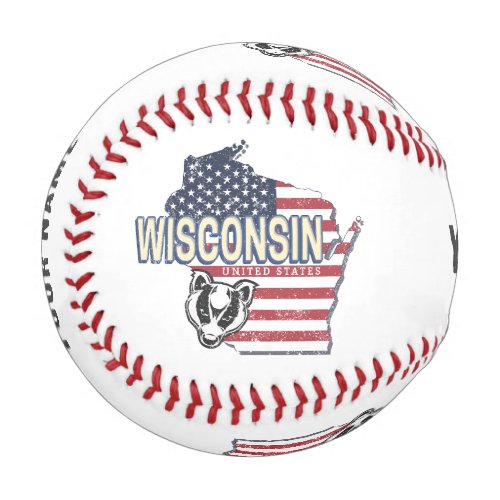 Wisconsin United States State Map Vintage USA Baseball