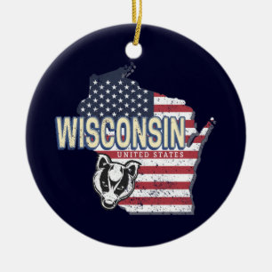 Wisconsin United States State Map Vintage USA Ceramic Ornament