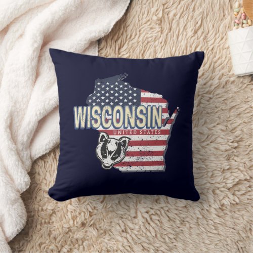Wisconsin United States State Map Vintage USA Throw Pillow