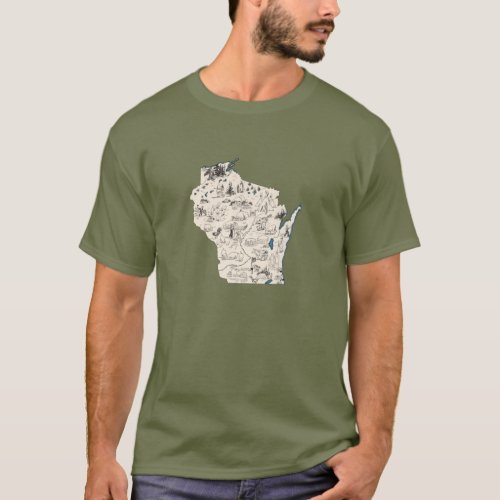 Wisconsin Vintage Picture Map Antique Chart Retro T_Shirt