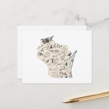 Wisconsin Vintage Picture Map Antique State Chart Postcard by PNGDesign at Zazzle