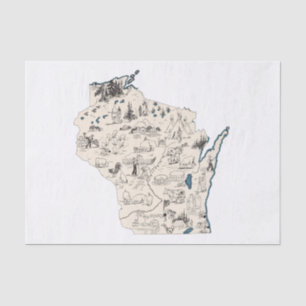 Wisconsin Vintage Picture Map Tissue Paper