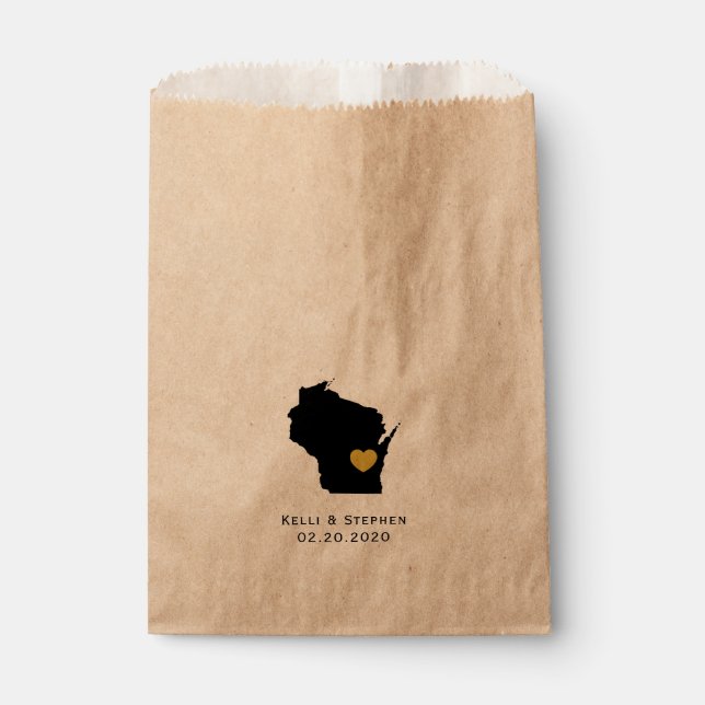 Wisconsin Wedding Favor Treat Sacks, Gift Bags (Front)