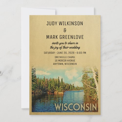 Wisconsin Wedding Invitation Vintage Lake Nature