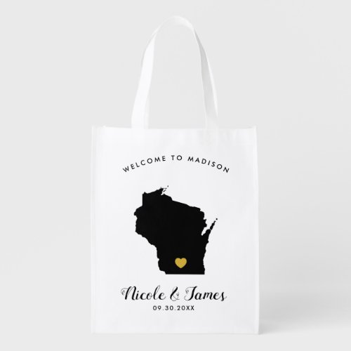 Wisconsin Wedding Welcome Bag Black  Gold Tote