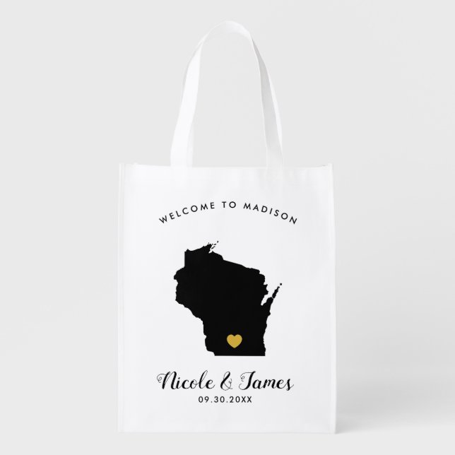 Wisconsin Wedding Welcome Bag Black & Gold Tote (Front)