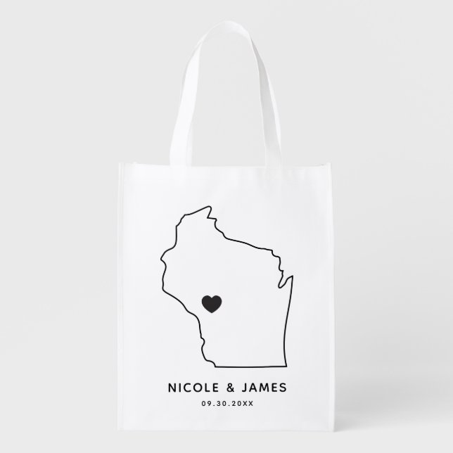 Wisconsin Wedding Welcome Bag Map Tote (Front)