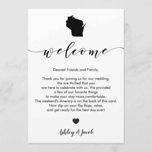 Wisconsin Wedding Welcome Letter & Itinerary Card (Front)