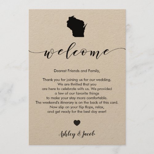 Wisconsin Wedding Welcome Letter  Itinerary Card