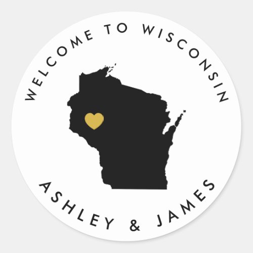 Wisconsin Wedding Welcome Sticker Tag Black Gold