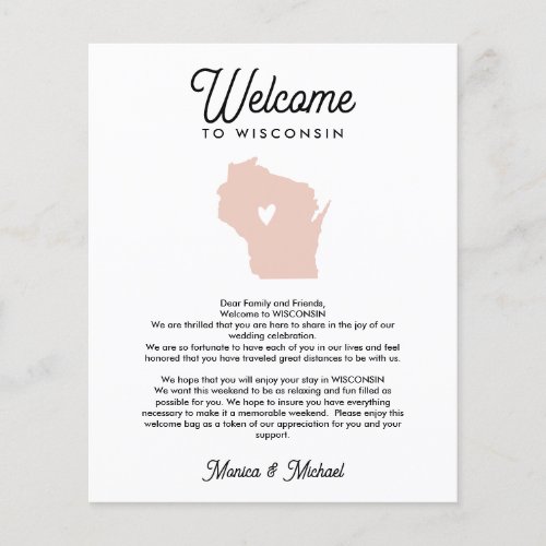 WISCONSIN Welcome  Letter Itinerary ANY COLOR
