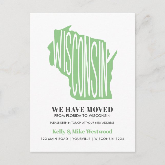 WISCONSIN We've moved New address New Home Postcar Postcard (Front)