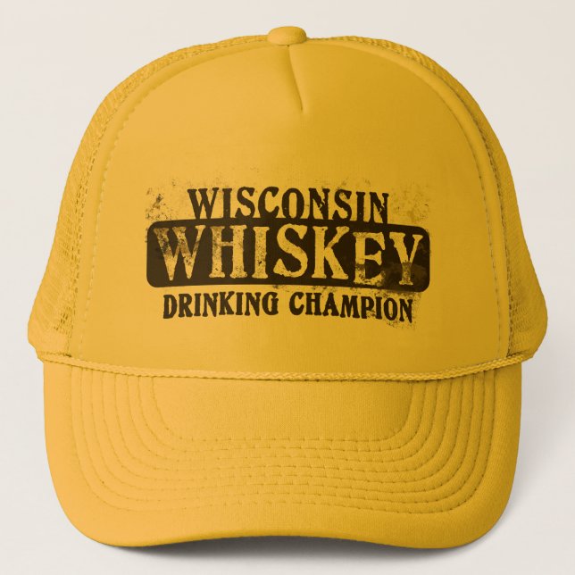 Wisconsin Whiskey Drinking Champion Trucker Hat (Front)