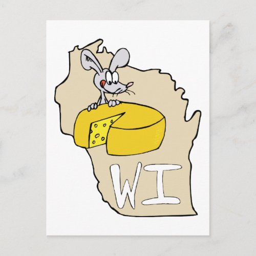 Wisconsin WI Map  Cheese Mouse Cartoon Art Postca Postcard