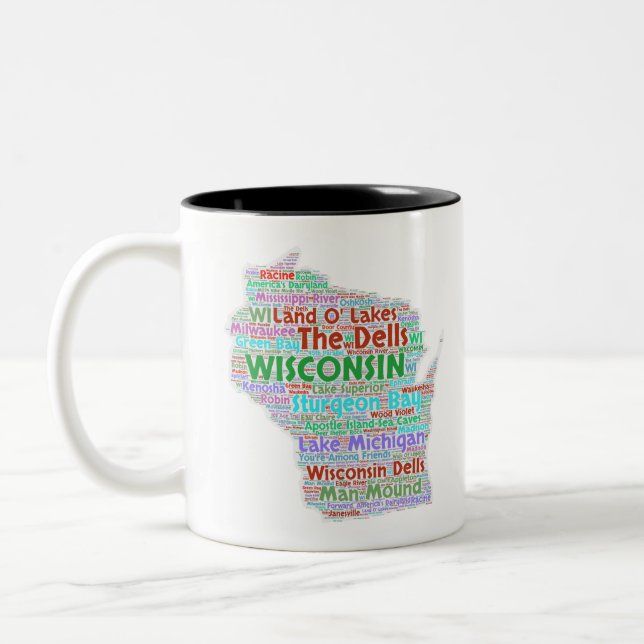 Wisconsin Word Cloud Two-Tone Coffee Mug (Left)