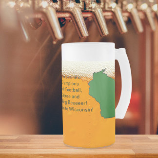 Wisconsinite Champions Football, Cheese and Beer Frosted Glass Beer Mug