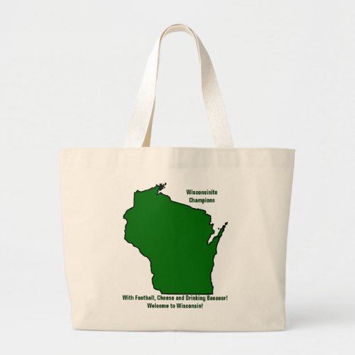 Wisconsinite Champions Football Cheese and Beer Large Tote Bag