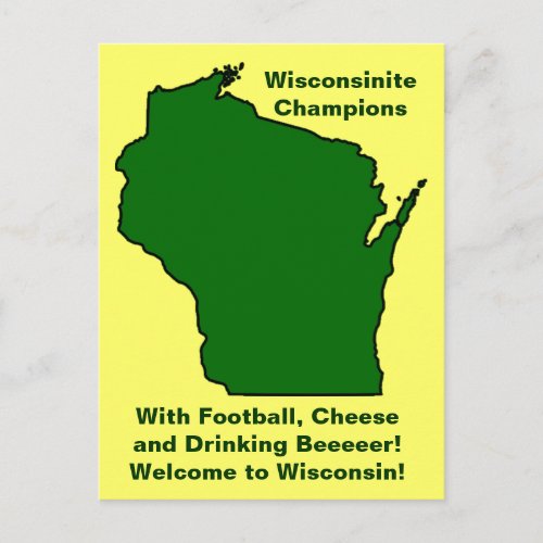 Wisconsinite Champions Football Cheese and Beer Postcard