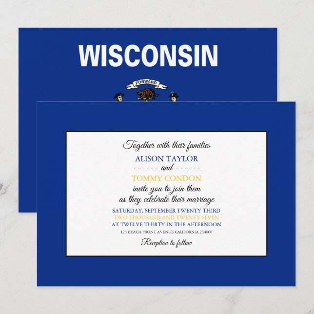 Wisconsinite Flag, Flag of Wisconsin Wedding Invitation (Front/Back)
