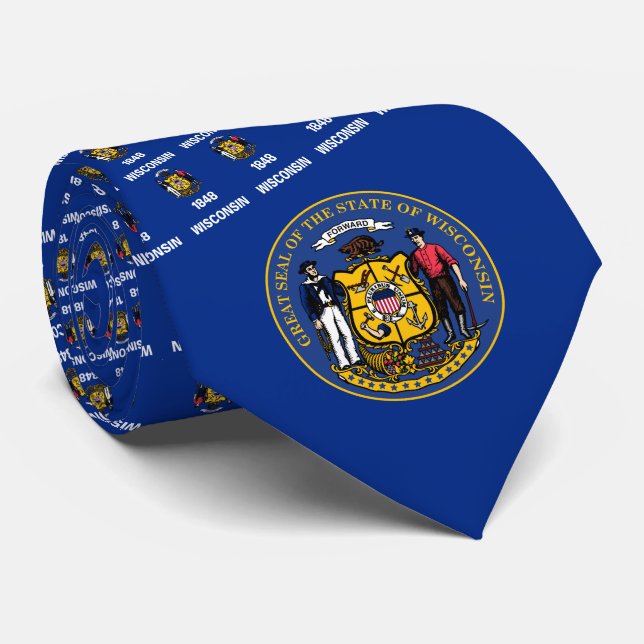 Wisconsinite Flag & Seal, Flag of Wisconsin Neck Tie (Rolled)