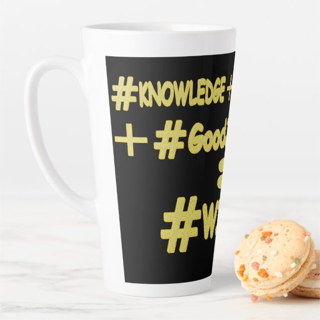 "WISDOM EQUATION" Cute Expression Design. Buy Now Latte Mug (In Situ)