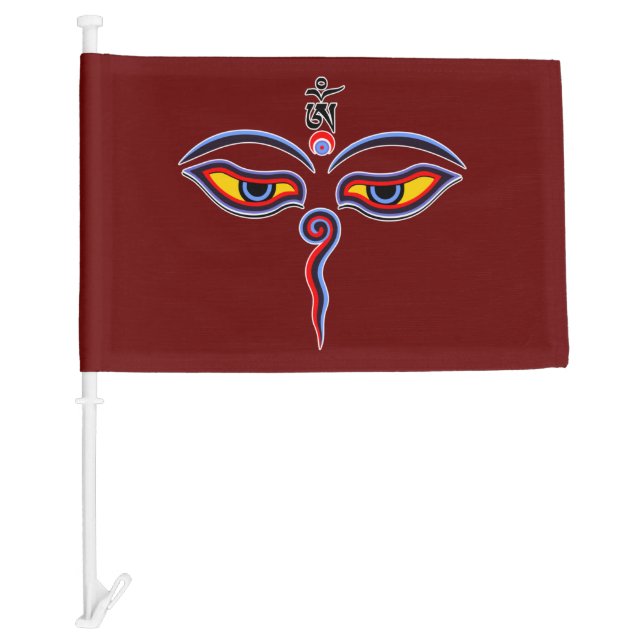 Wisdom Eyes Of Buddha - Bodhnath temple eyes Car Flag (Front)