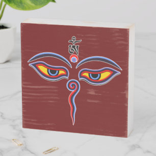 Wisdom Eyes Of Buddha - Bodhnath temple eyes Wooden Box Sign