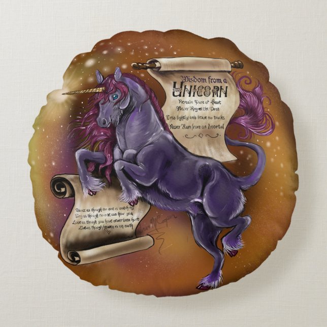 Wisdom from a Unicorn Round Pillow (Front)