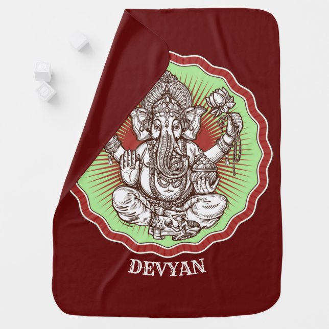 Wisdom Ganapati India Hindu Lord Ganesha Elephant Baby Blanket (In Situ)