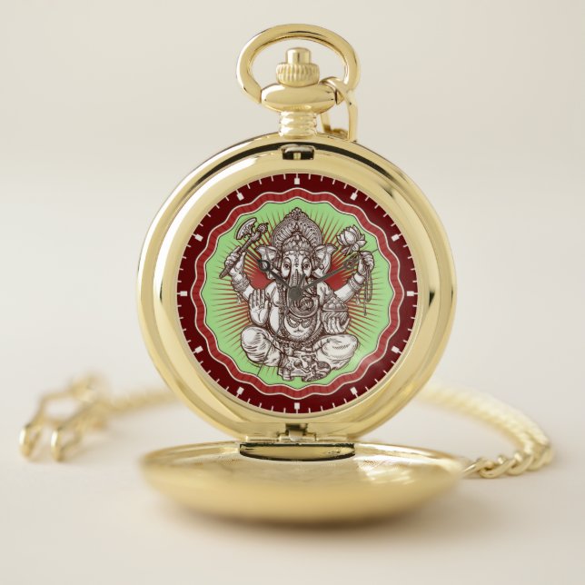 Wisdom Ganapati India Hindu Lord Ganesha Elephant Pocket Watch (Inside)