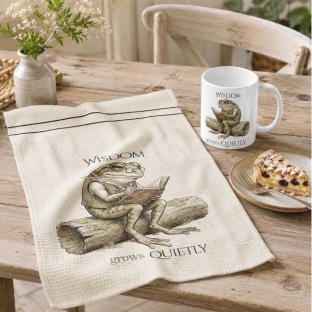 Wisdom Grows Quietly Whimsical Frog Kitchen Towels (Creator Uploaded)