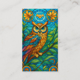 Wisdom in Glass Stained-Glass Owl with Floral Business Card