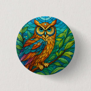 Wisdom in Glass Stained-Glass Owl with Floral Button