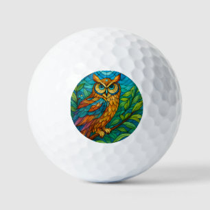 Wisdom in Glass Stained-Glass Owl with Floral Golf Balls