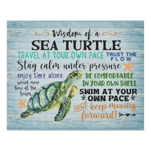 Wisdom of a Sea Turtle Rustic Beachwood Style Faux Canvas Print