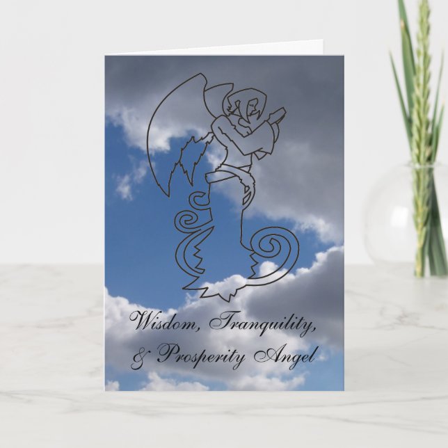 Wisdom, Tranquility, & Prosperity Angel Holiday Card (Front)