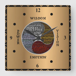 Wisdom Vision Emotion Power Text Art Personalized Square Wall Clock