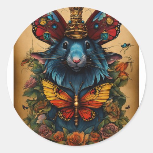 Wisdom Wings Cyberpunk Butterfly Rat King Tattoo  Classic Round Sticker