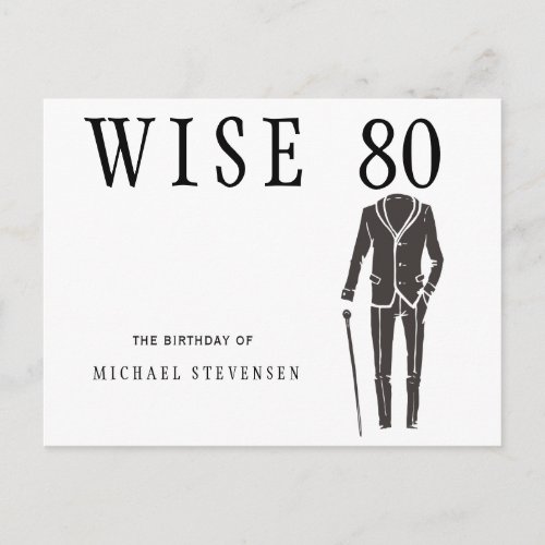Wise 80 black and white men birthday invitation postcard