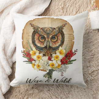 Wise and Wild Boho Owl Art Throw Pillow