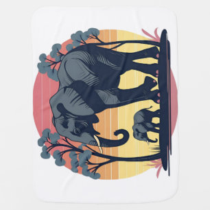 Wise and Wild – Retro Elephant Family Sunset  Baby Blanket