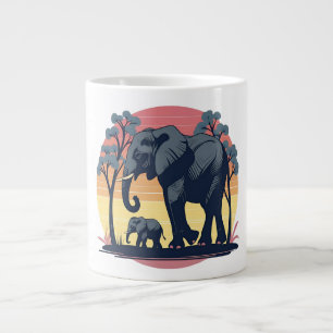 Wise and Wild – Retro Elephant Family Sunset  Giant Coffee Mug