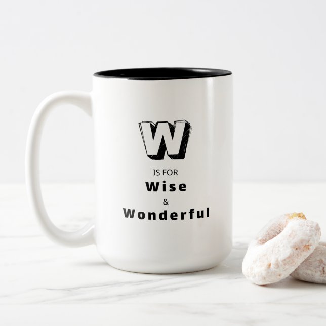 Wise and Wonderful W - Personalized Luxury Two-Tone Coffee Mug (With Donut)